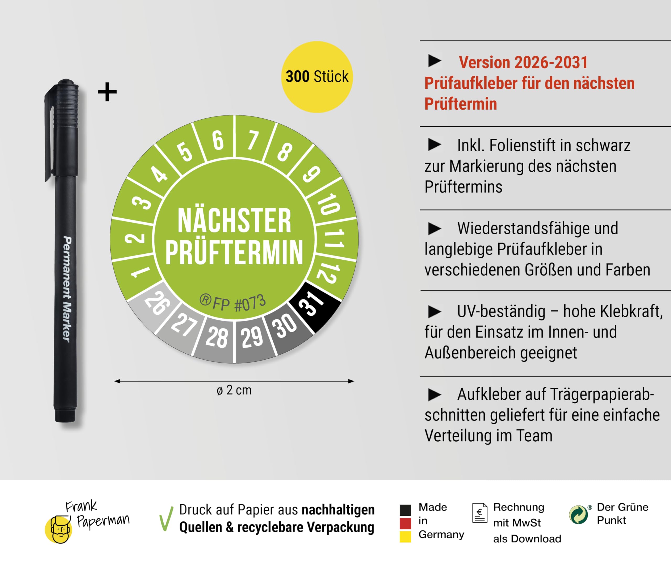 Prüfplaketten – Nächster Prüftermin Grün