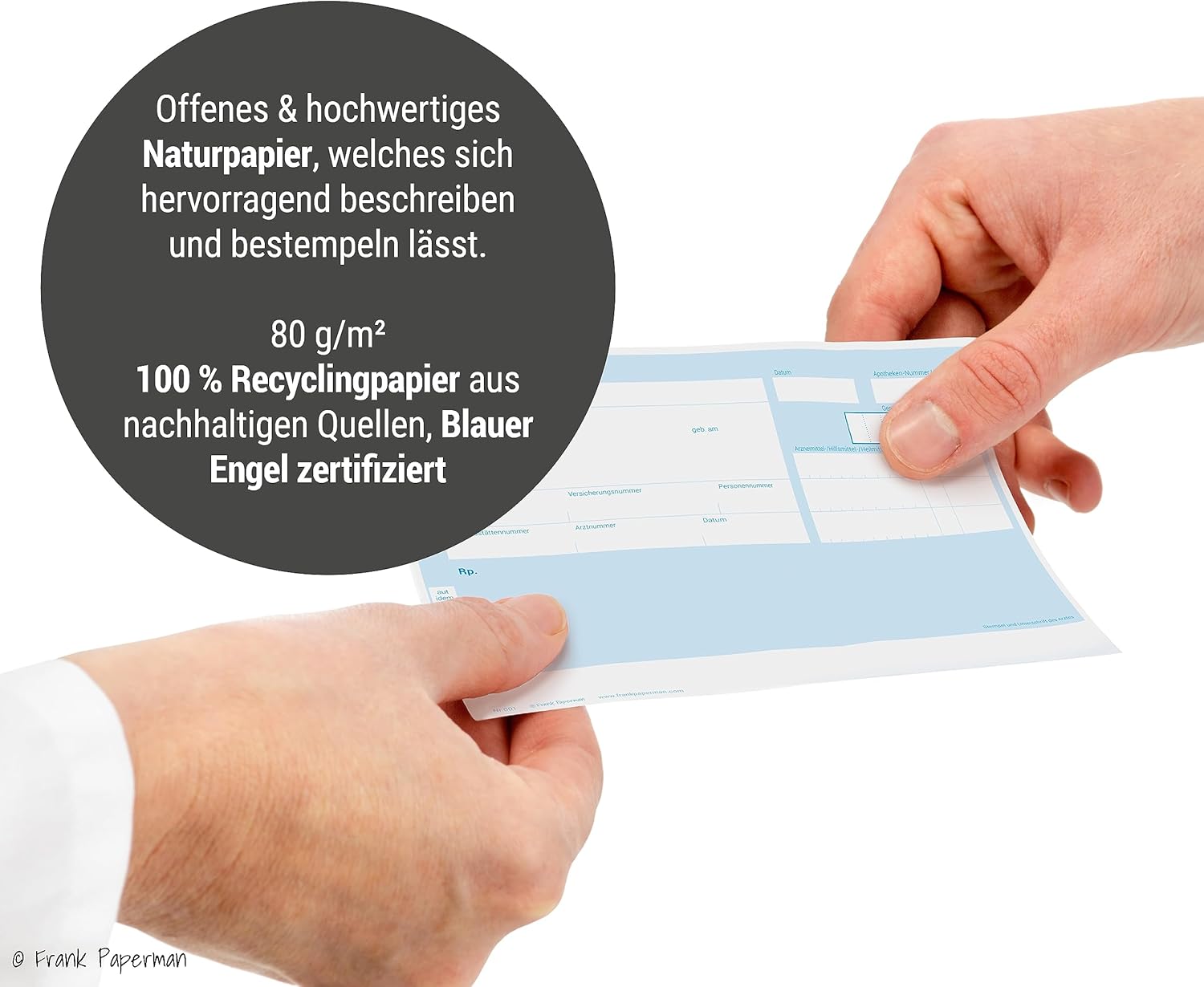 Frank Paperman® | Privatrezepte blau für Ärzte | 275 Blätter | ungeblockter Rezeptblock | im DIN-A6-Format | PZN Feld | auch ärztliches Attest genannt