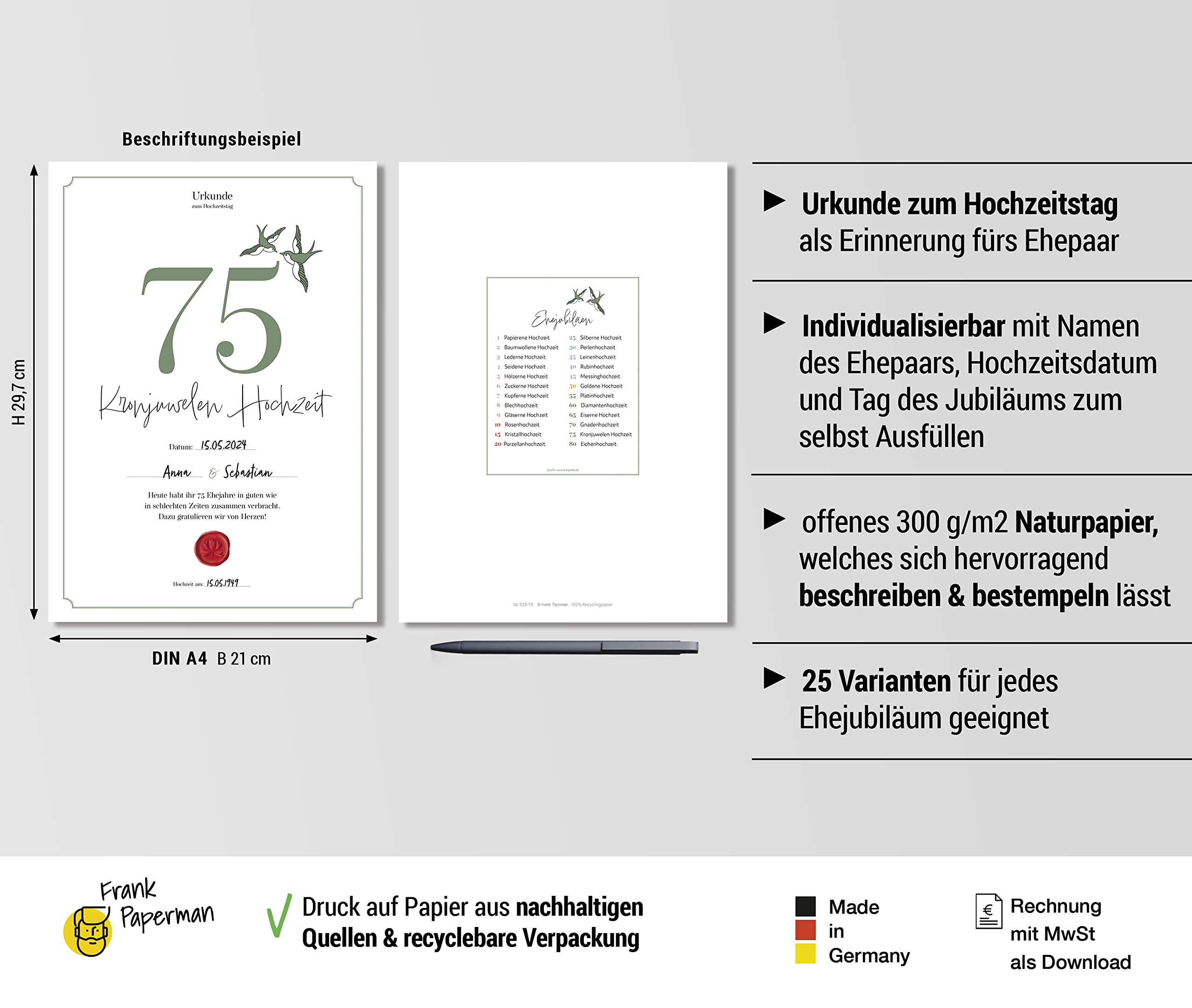 Hochzeitstagsurkunde  – Klassisch