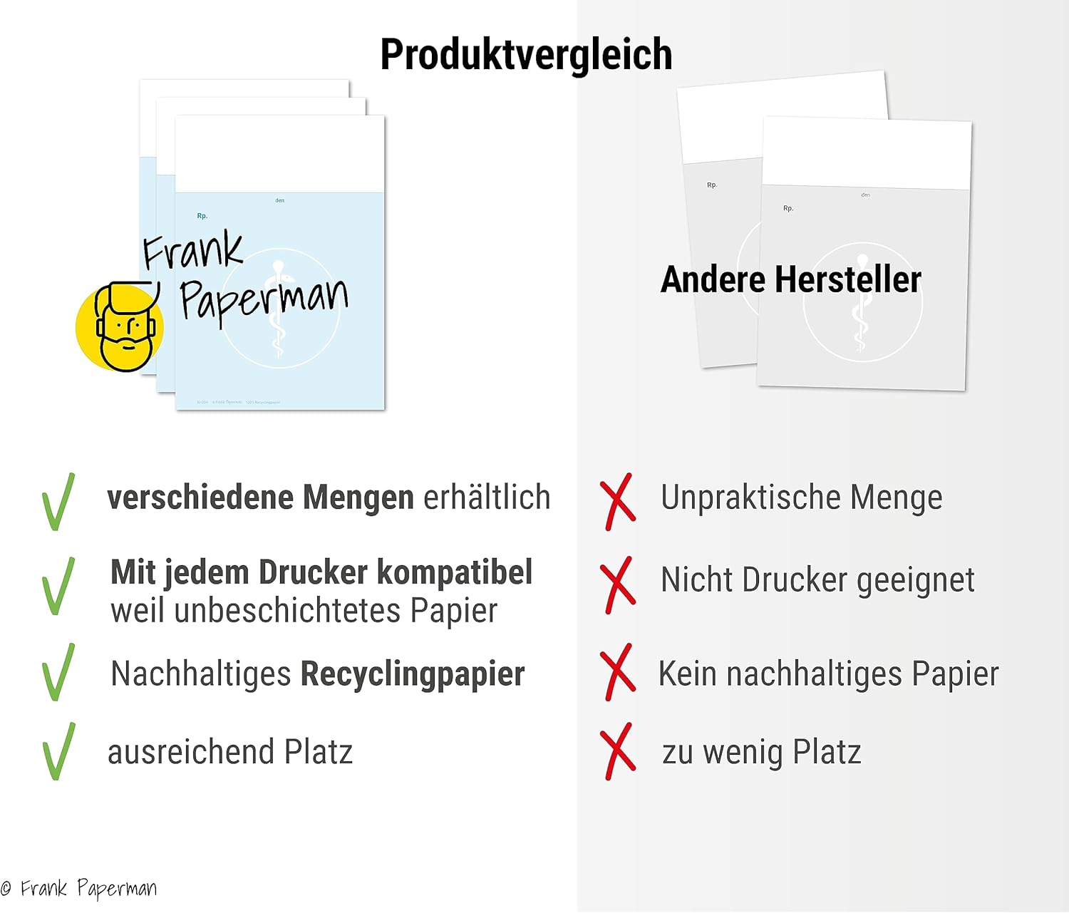 Frank Paperman® | 2x Rezeptblock Privatrezept blanko | 200 Blätter | 2 Blöcke à 100 Blätter | Privatrezepte blau für Ärzte im DIN-A6-Format | Arzt Zubehör