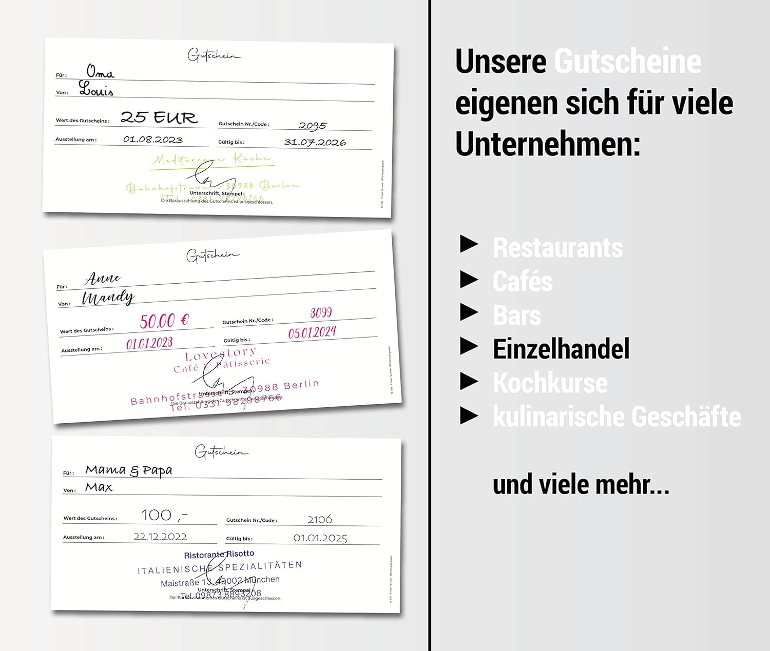 Frank Paperman® | 5x Gutschein für Kunden Gastronomie Gutschein Restaurant als Geschenkkarten | Voucher Vordruck | DIN Lang