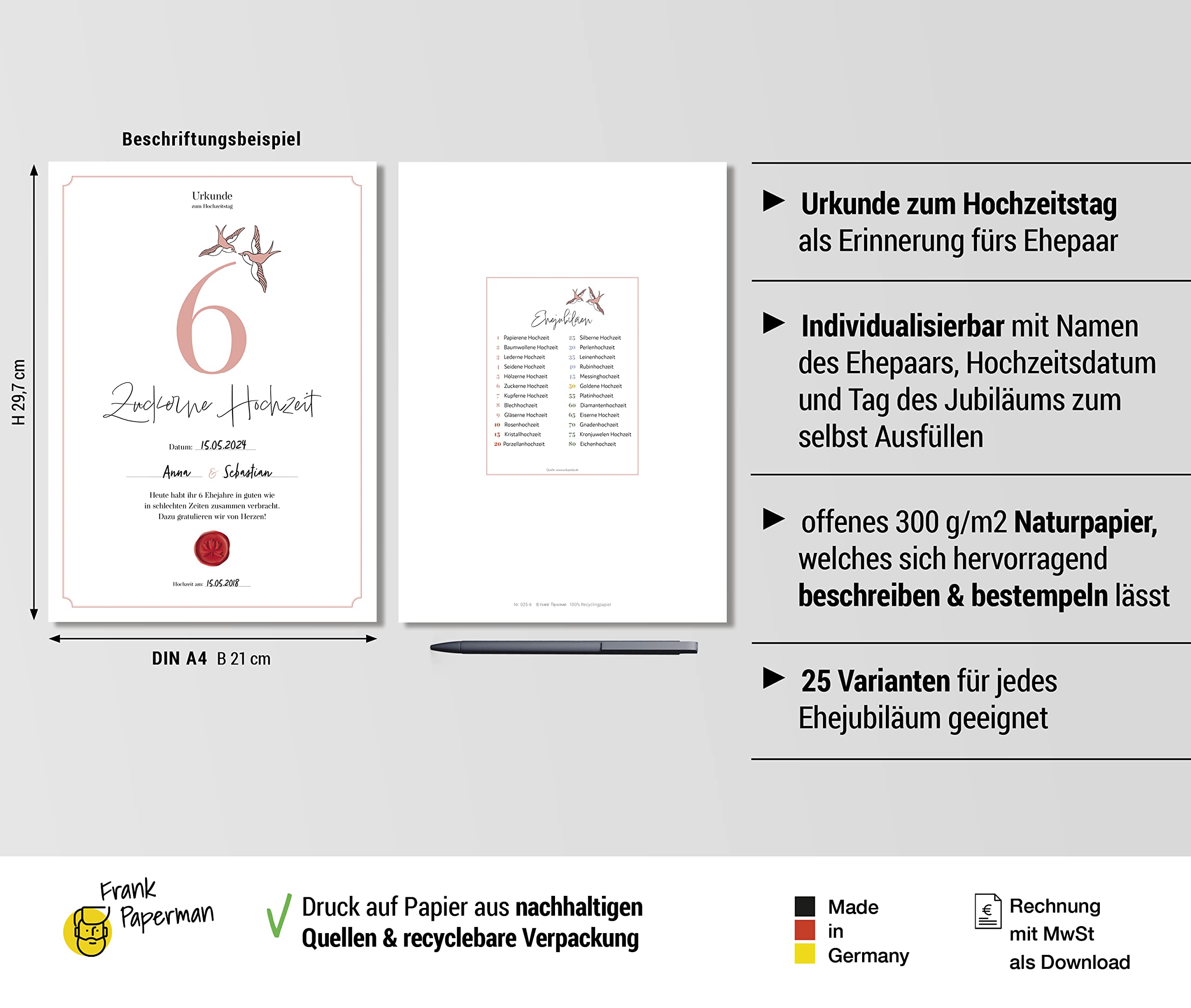 Hochzeitstagsurkunde  – Klassisch
