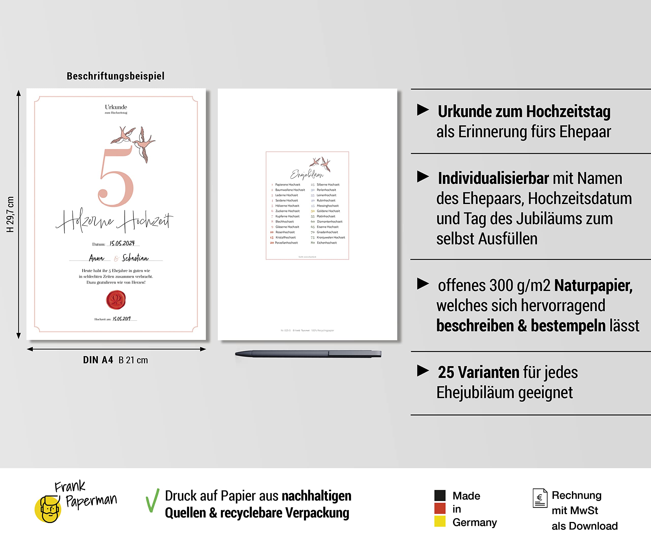 Hochzeitstagsurkunde  – Klassisch