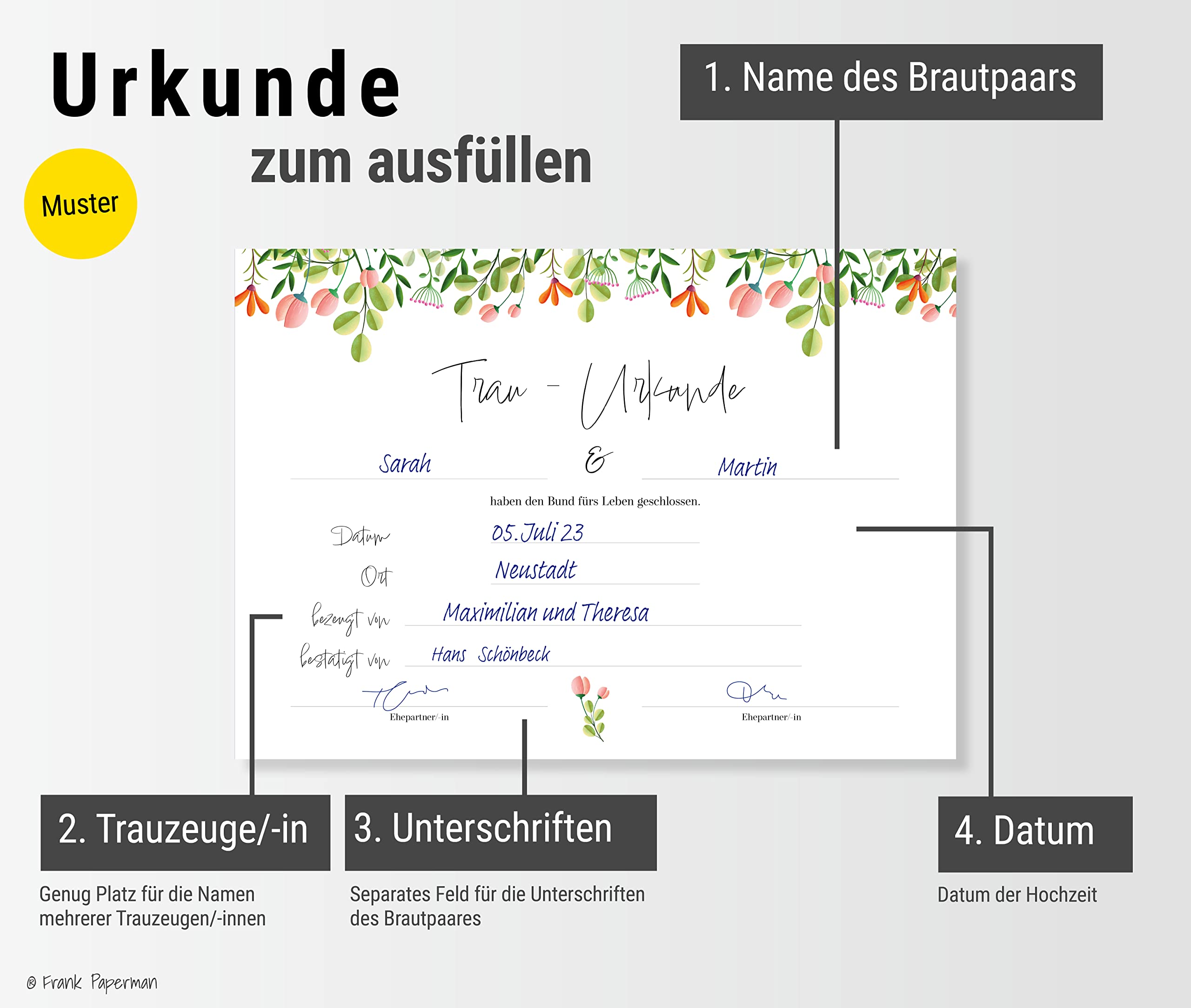Urkunde Eheschließung – Floral