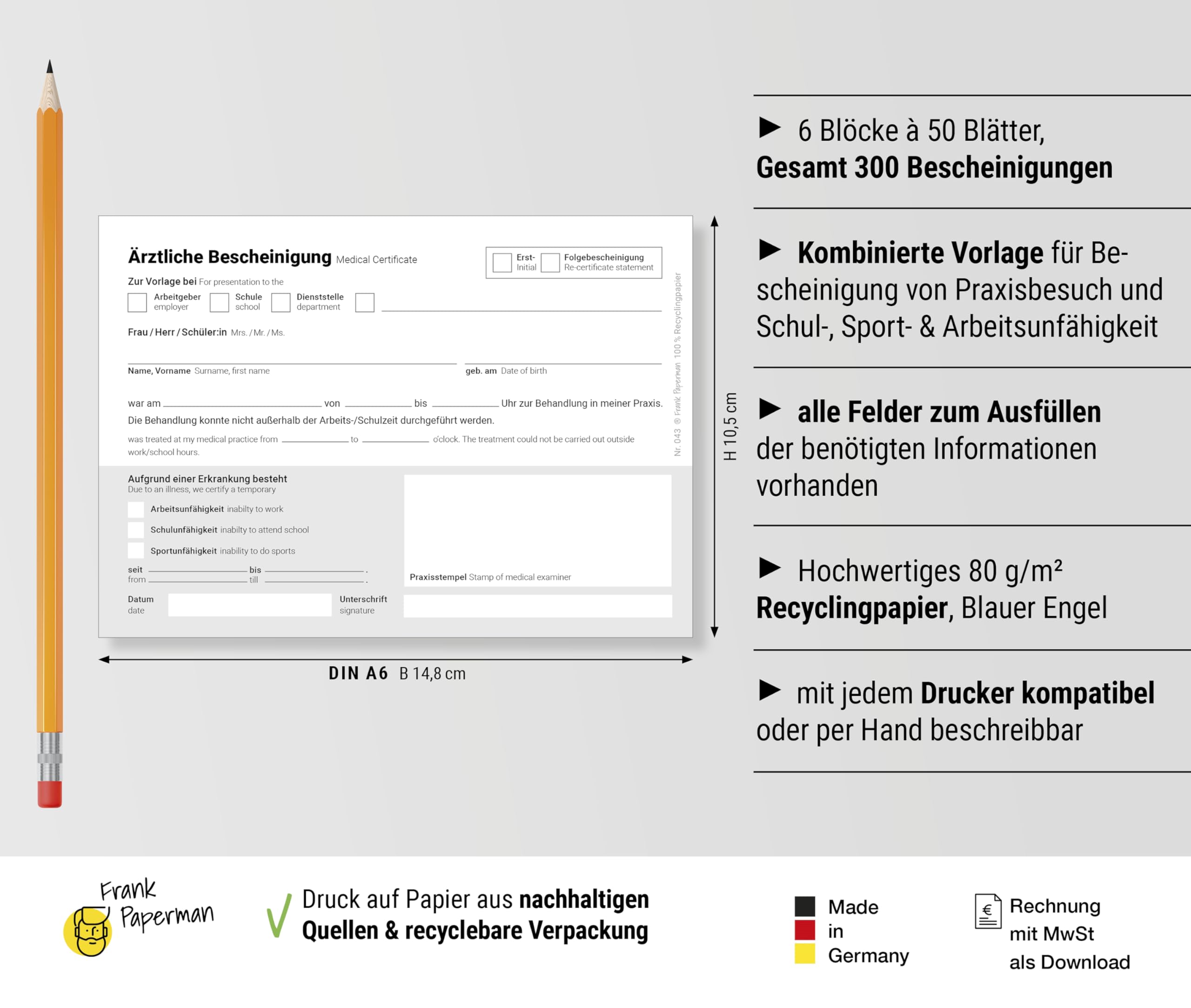Ärztliche Bescheinigung – Bilingual