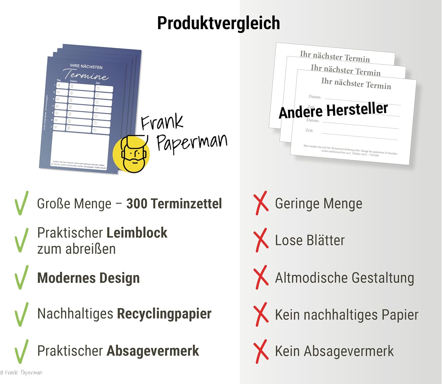 Frank Paperman® | 300 Terminzettel Praxis | 6 x Terminblock à 50 Blatt | blau | 7 Termine pro Zettel | für Ärzte, Heilpraktiker, Physio, Massage, Studios u.v.m.