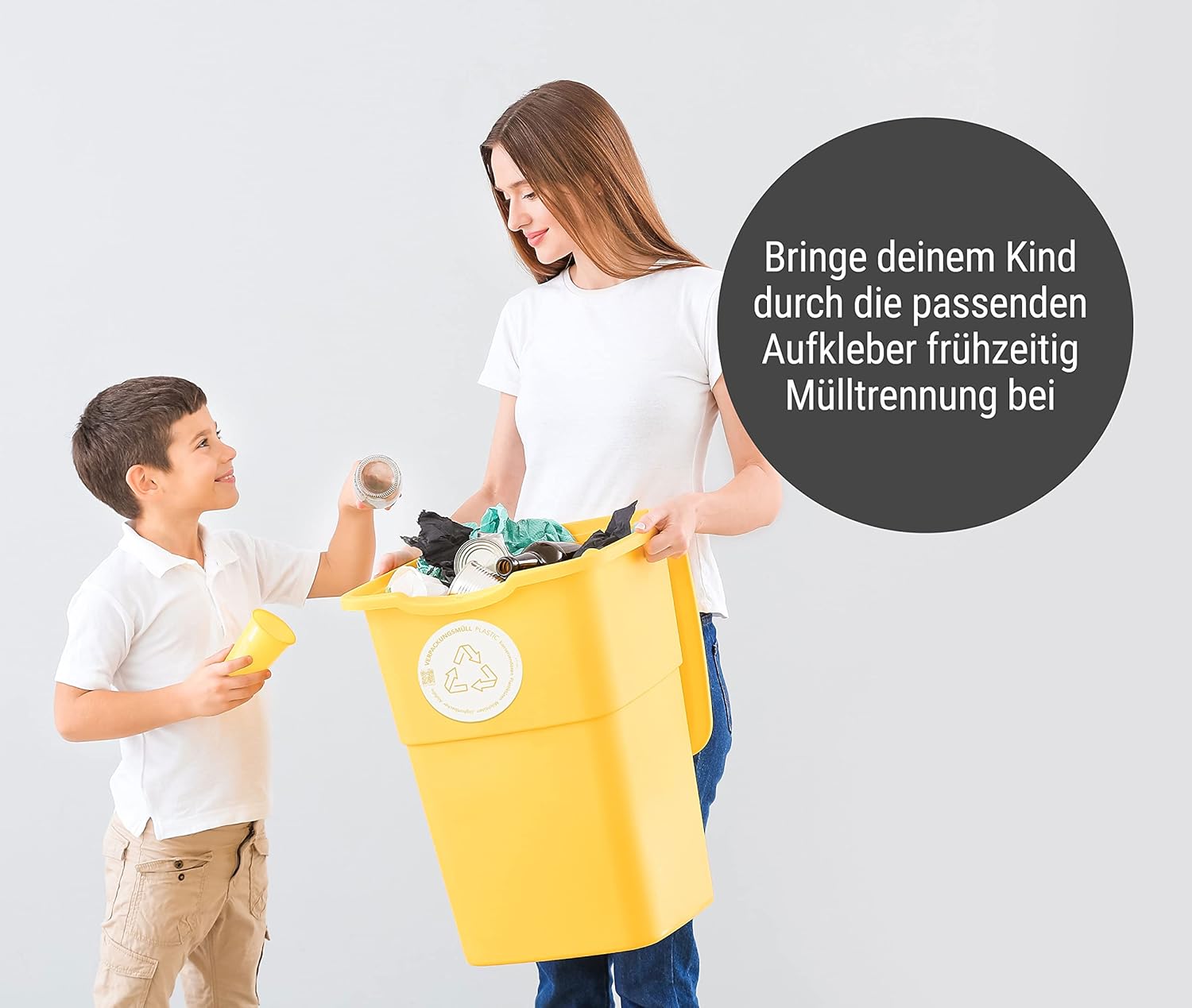 Frank Paperman | 7x Aufkleber Mülltrennung | selbstklebend | unterschiedliche Farben | rund | 9,5 cm | Mülltonnen Aufkleber auf Deutsch & Englisch mit QR-Code und Mülltrennungsguide