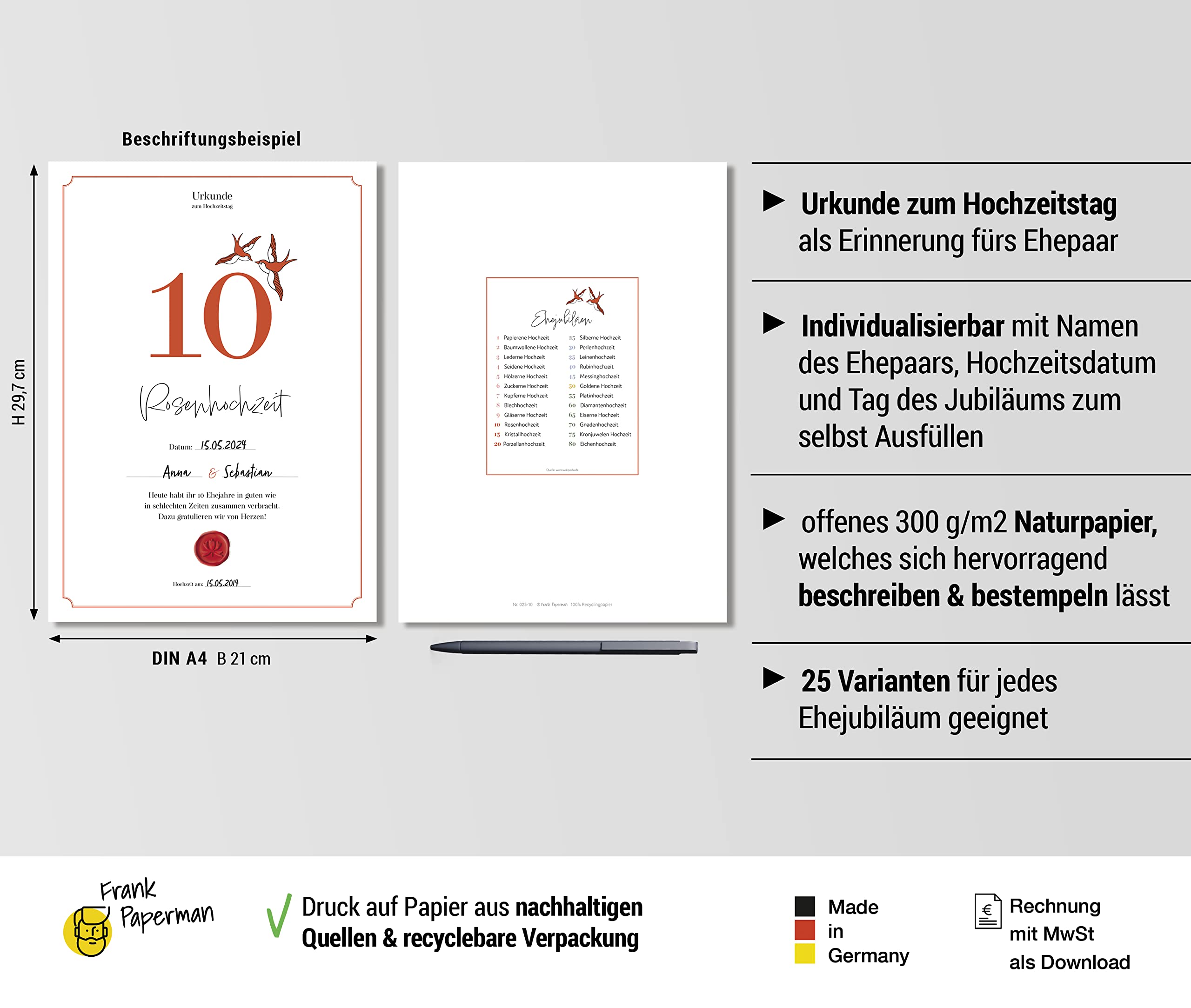 Hochzeitstagsurkunde  – Klassisch
