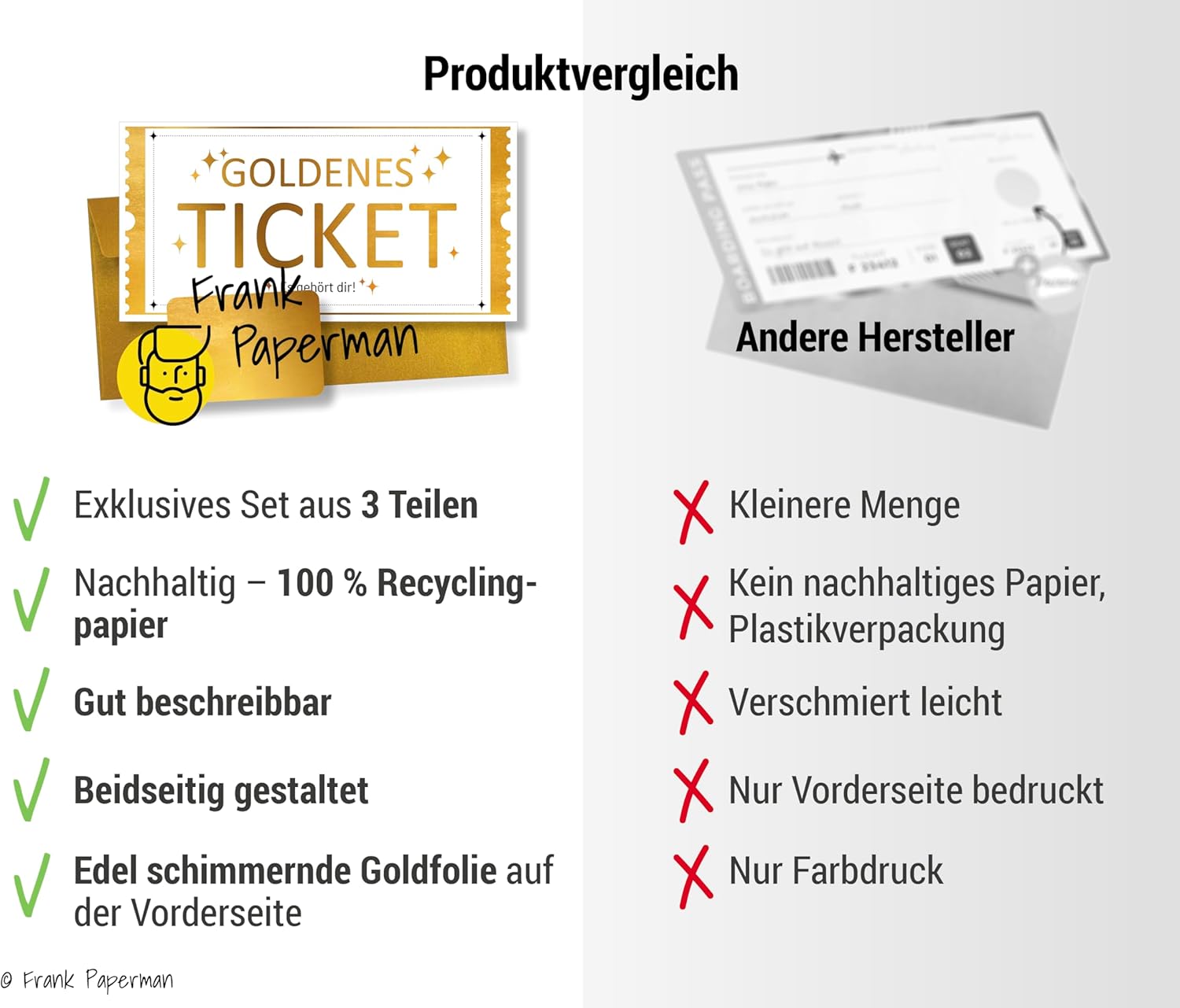 Frank Paperman® | 1x Set Goldenes Ticket Gutschein mit Umschlag & Rubbelaufkleber | personalisierte Geschenke | Rubbelkarten zum selber beschriften | Gutschein zum selber ausfüllen mit Rubbelaufkleber