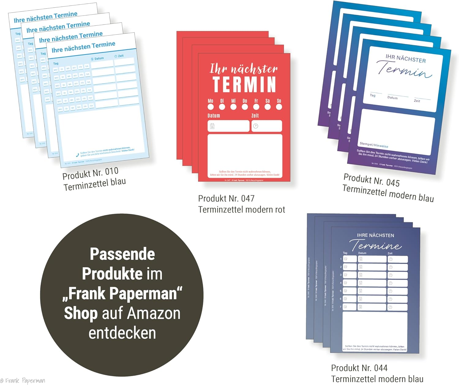 Frank Paperman® | 600x Terminzettel | 12x Terminblock à 50 Blatt | rot | 8 Termine je Zettel | Stempelfeld | moderne Terminkarten | Terminmanagement