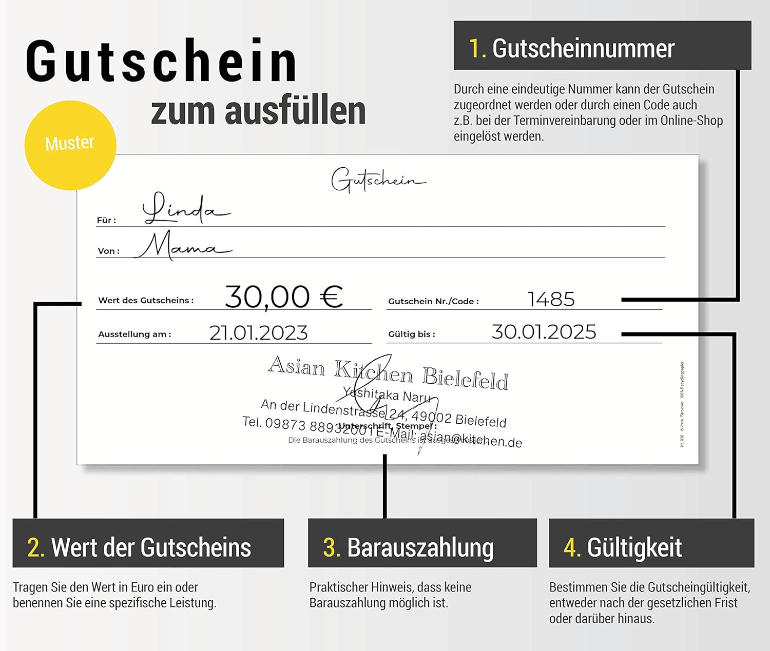 Frank Paperman® | 5x Gutschein für Kunden Gastronomie Gutschein Restaurant als Geschenkkarten | Voucher Vordruck | DIN Lang