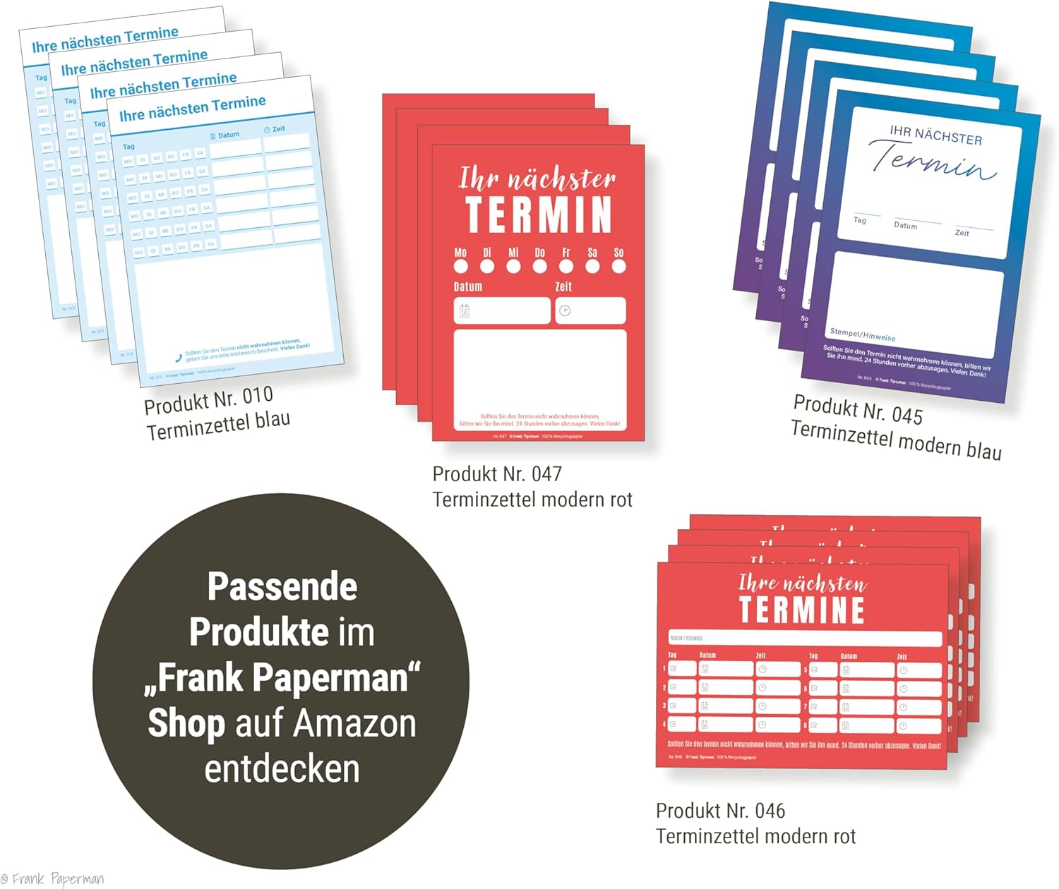 Frank Paperman® | 300 Terminzettel Praxis | 6 x Terminblock à 50 Blatt | blau | 7 Termine pro Zettel | für Ärzte, Heilpraktiker, Physio, Massage, Studios u.v.m.