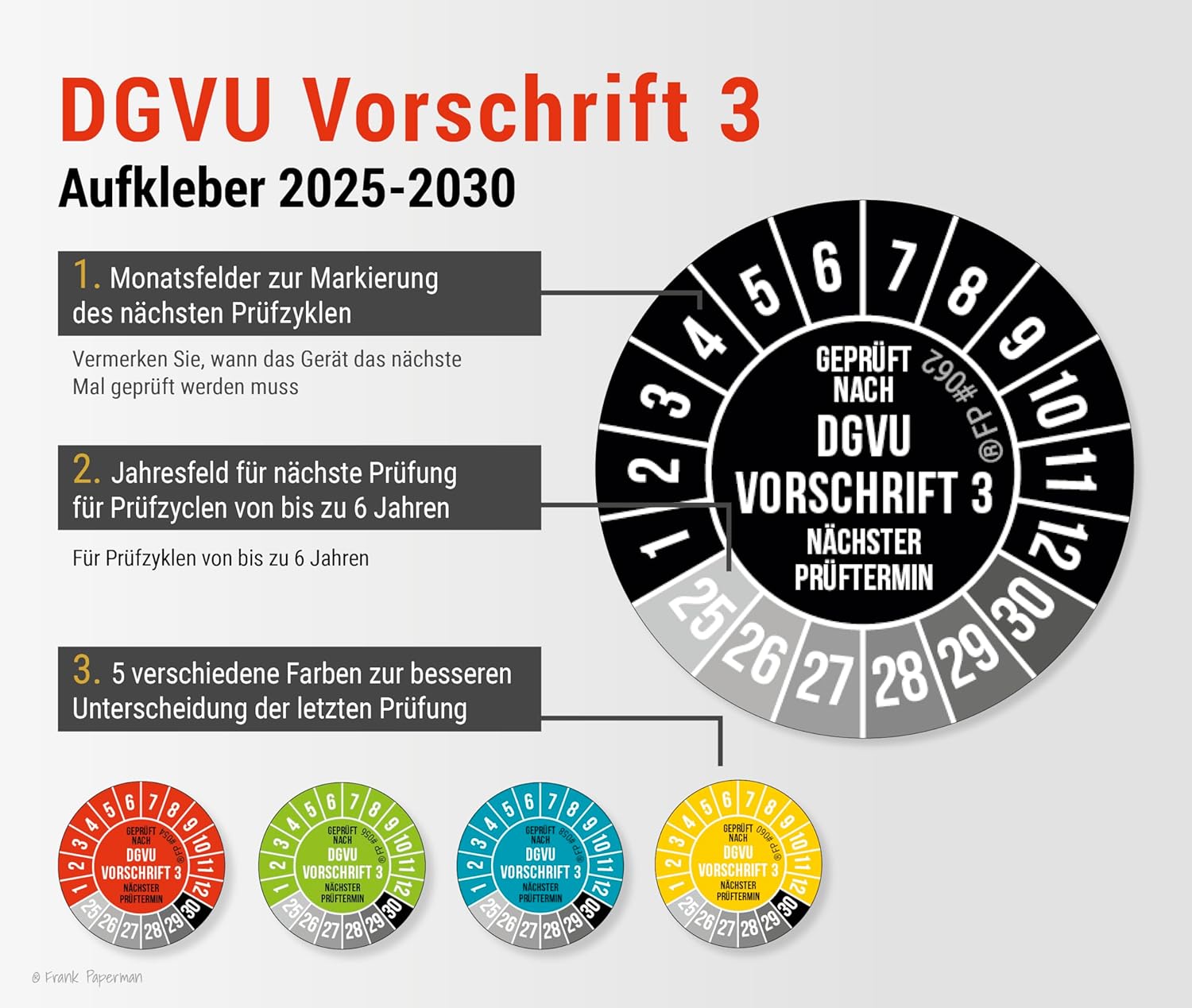 Prüfplaketten – DGUV V3 Schwarz