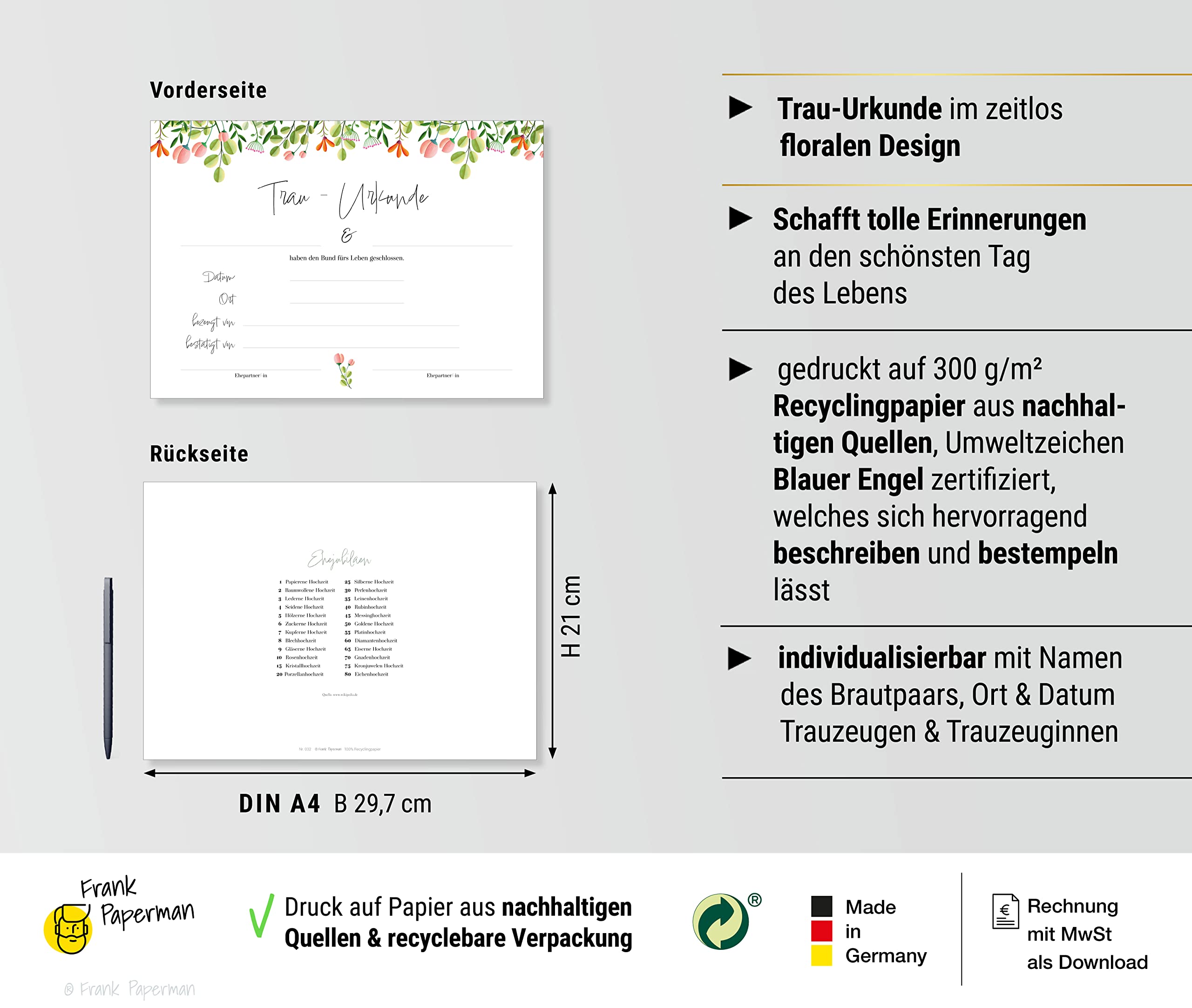 Urkunde Eheschließung – Floral