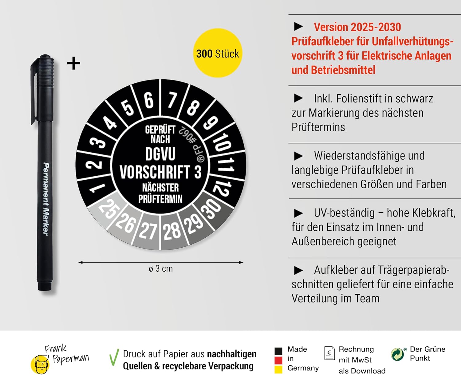 Prüfplaketten – DGUV V3 Schwarz