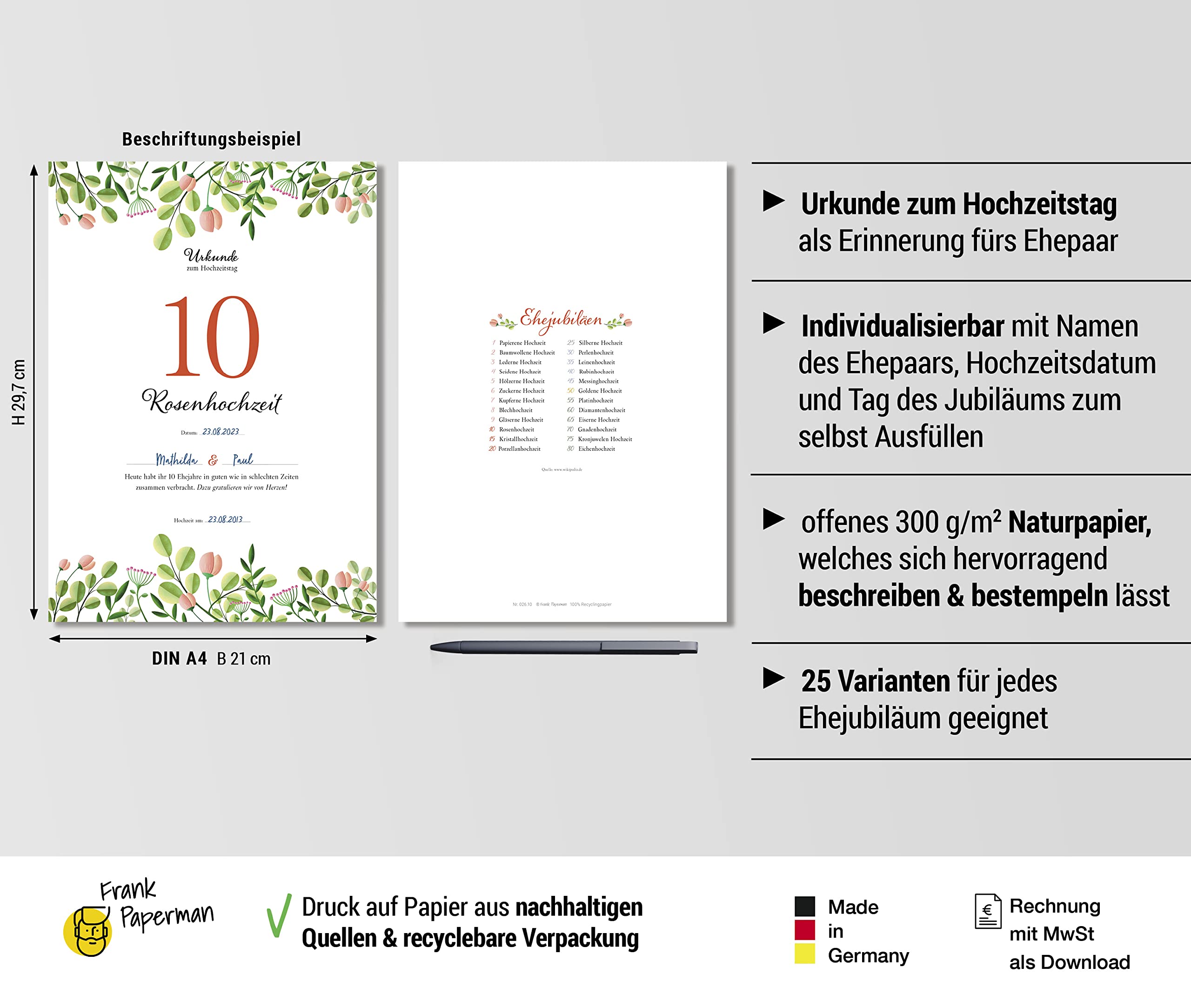 Hochzeitstagsurkunde – Floral