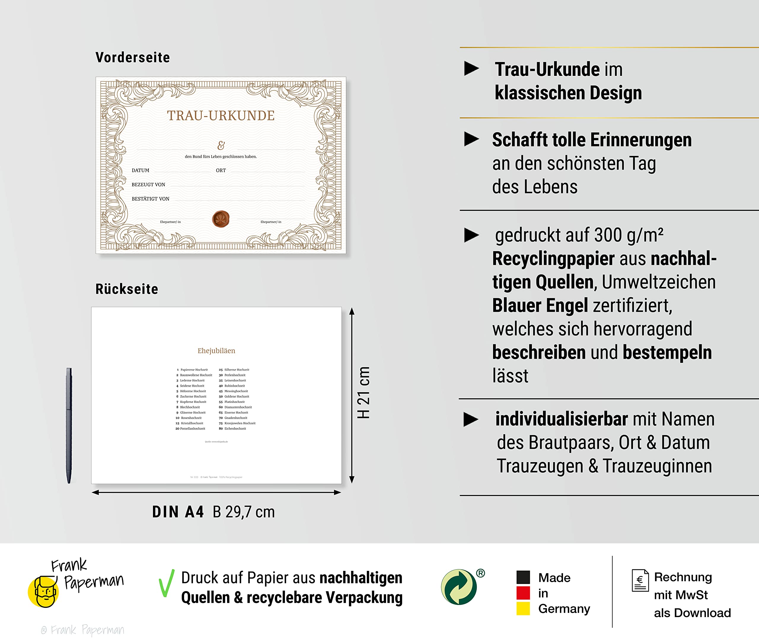 Urkunde Eheschließung – Klassisch