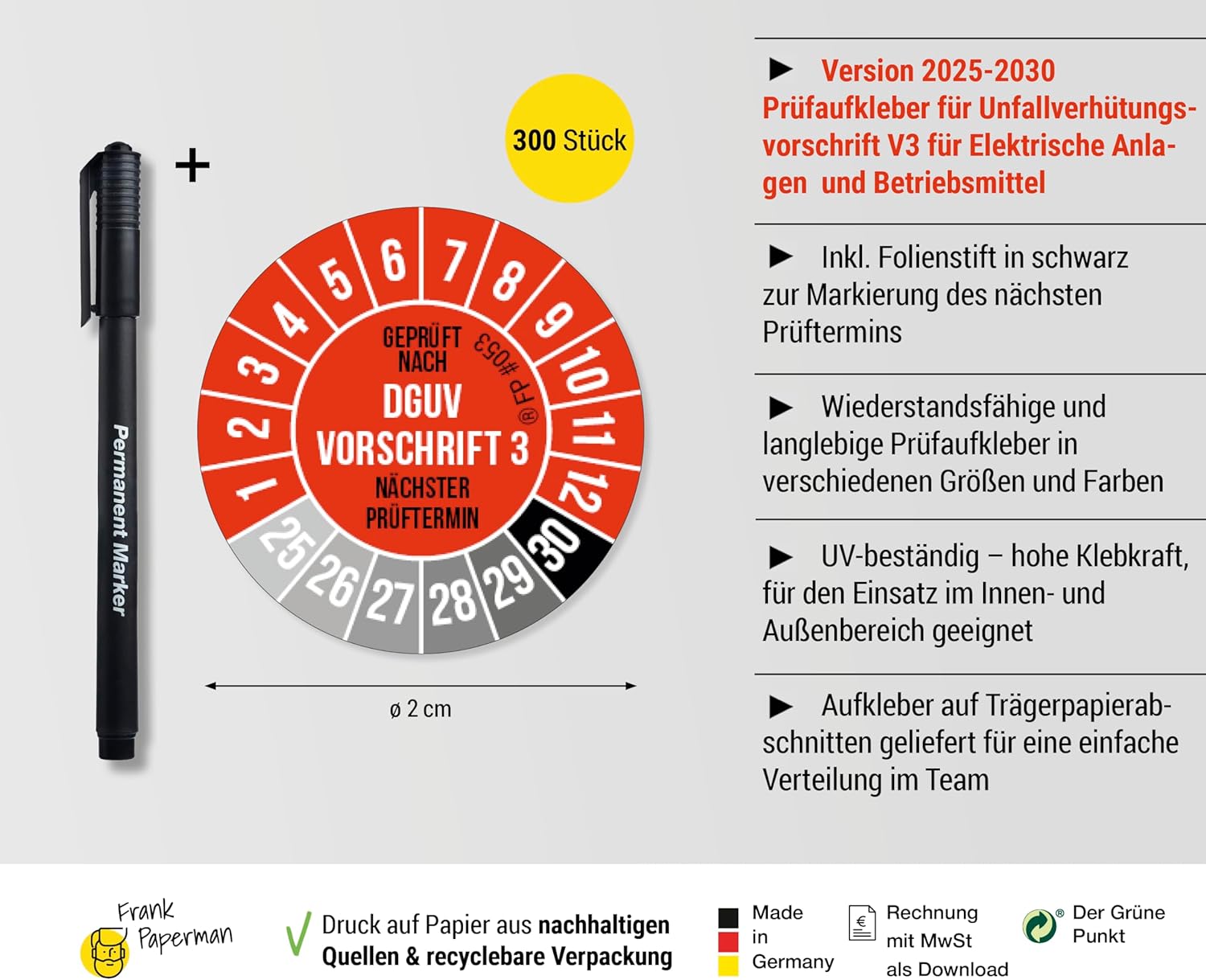 Prüfplaketten – DGUV V3 Rot
