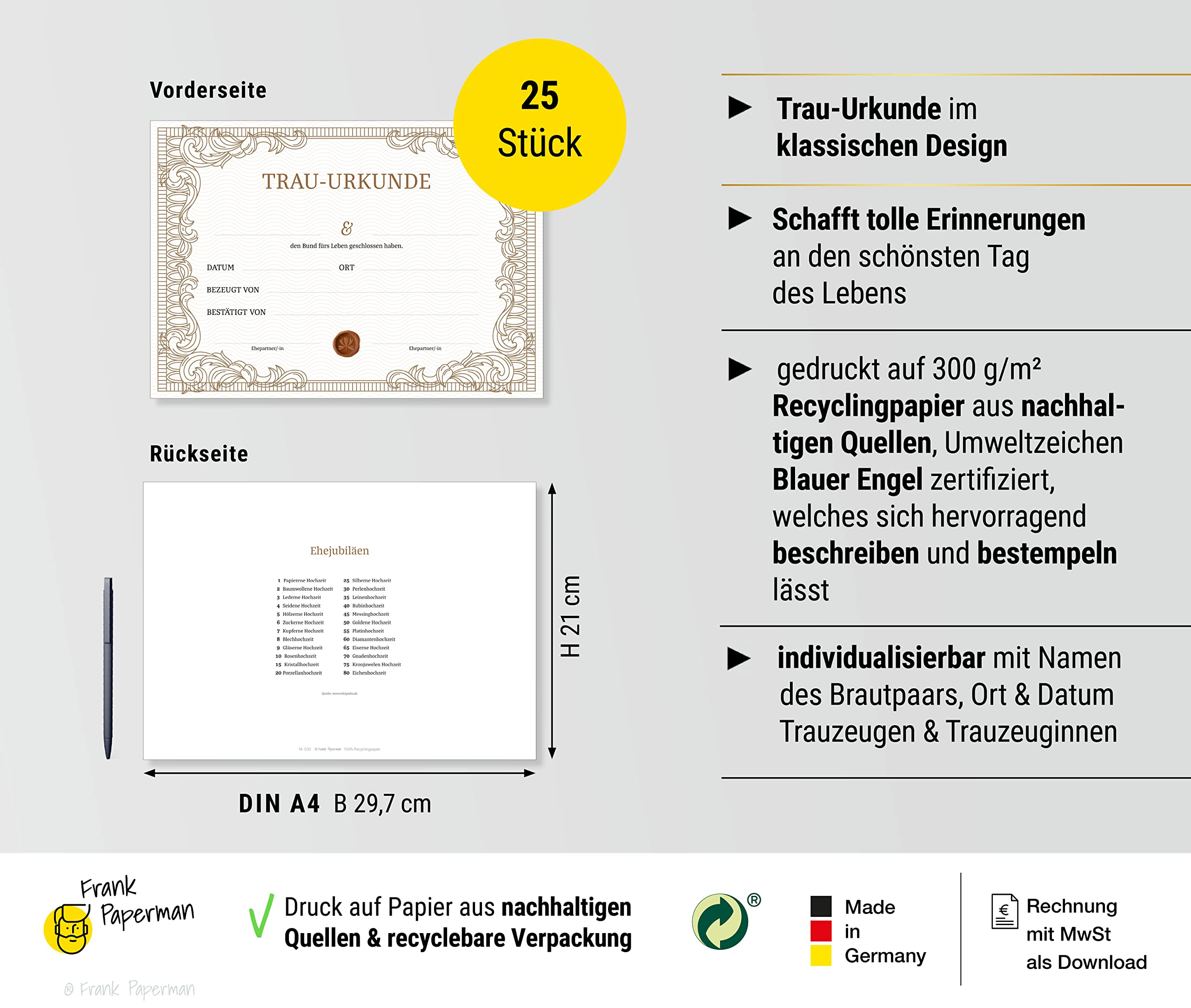 Urkunde Eheschließung – Klassisch