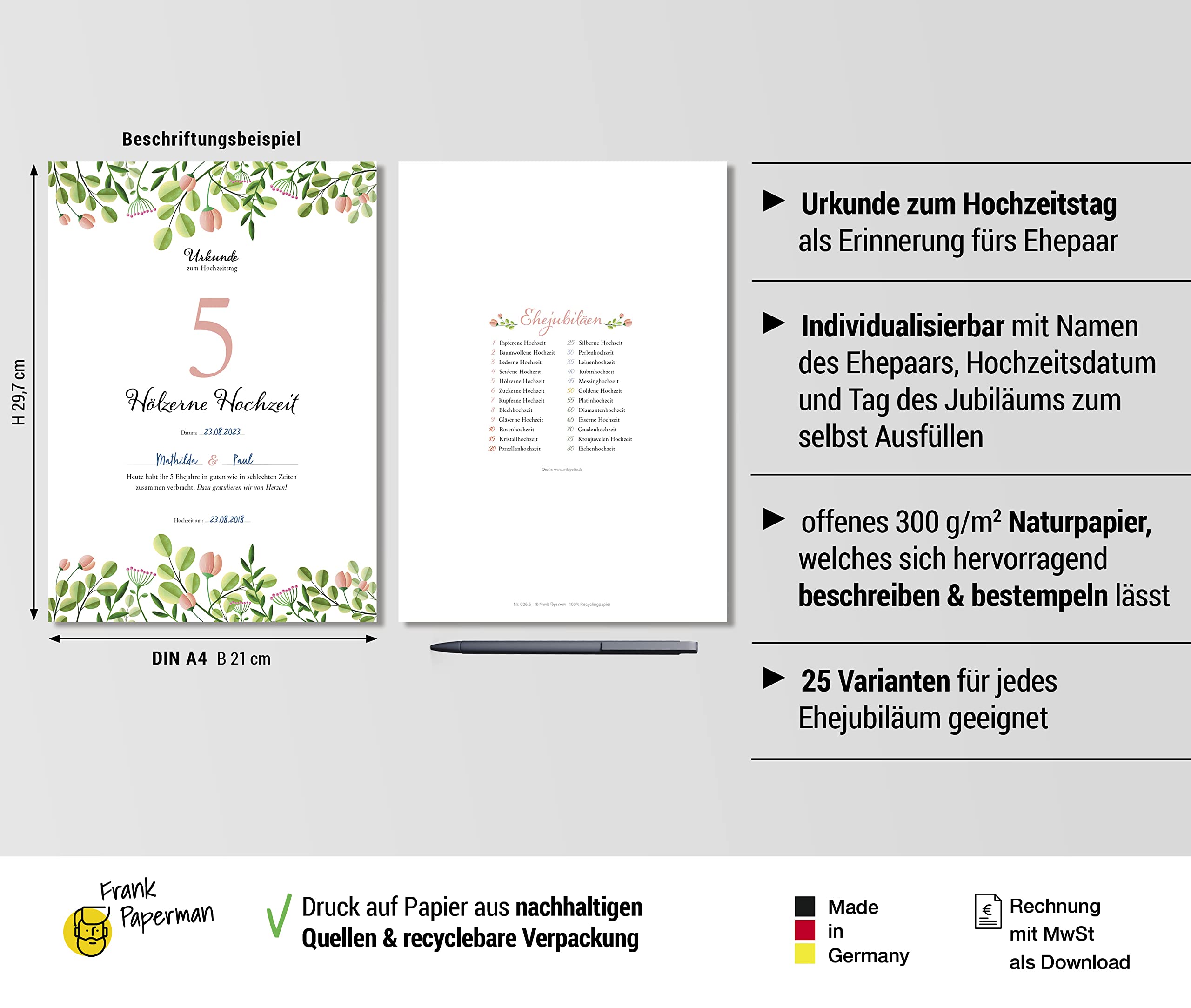 Hochzeitstagsurkunde – Floral