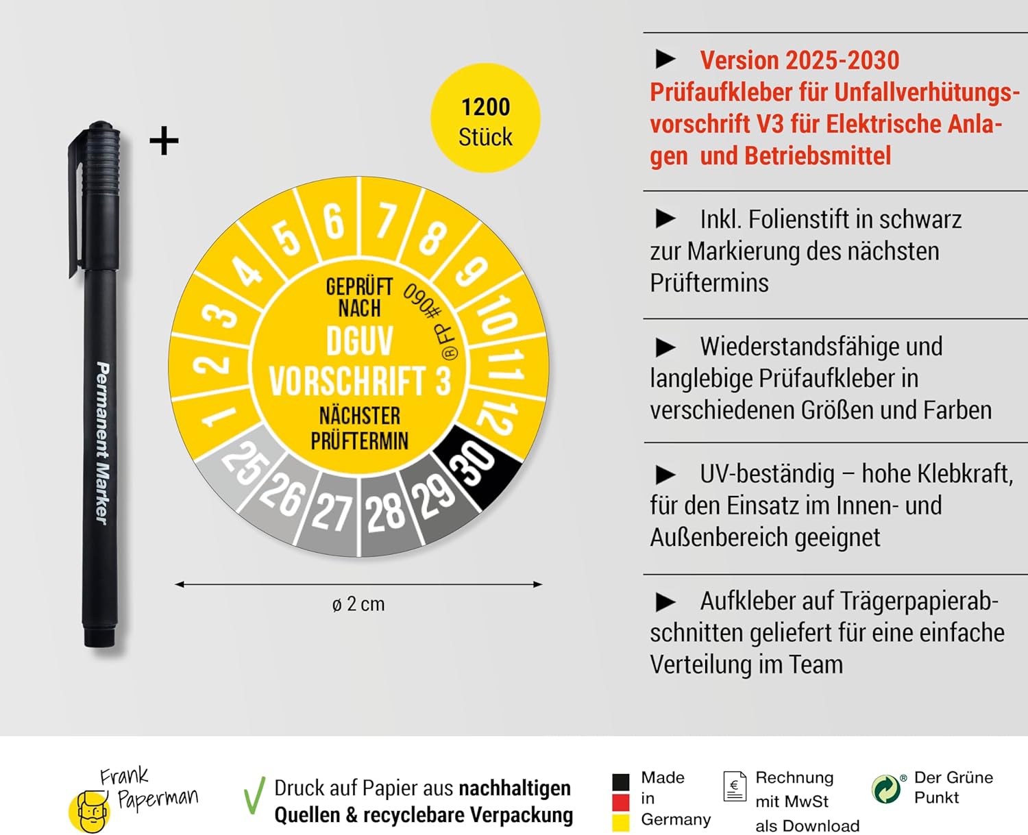 Prüfplaketten – DGUV V3 Gelb