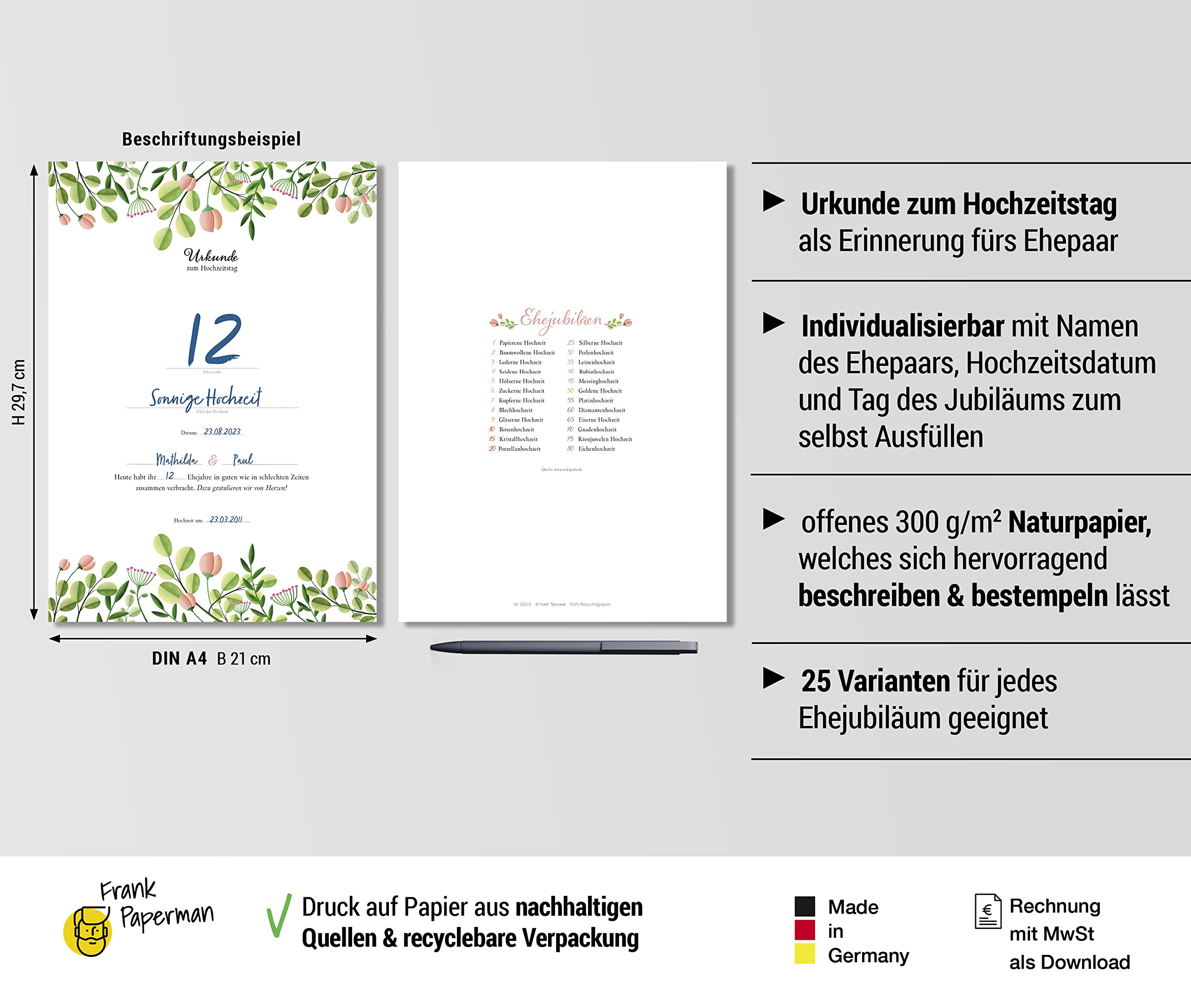 Hochzeitstagsurkunde – Floral