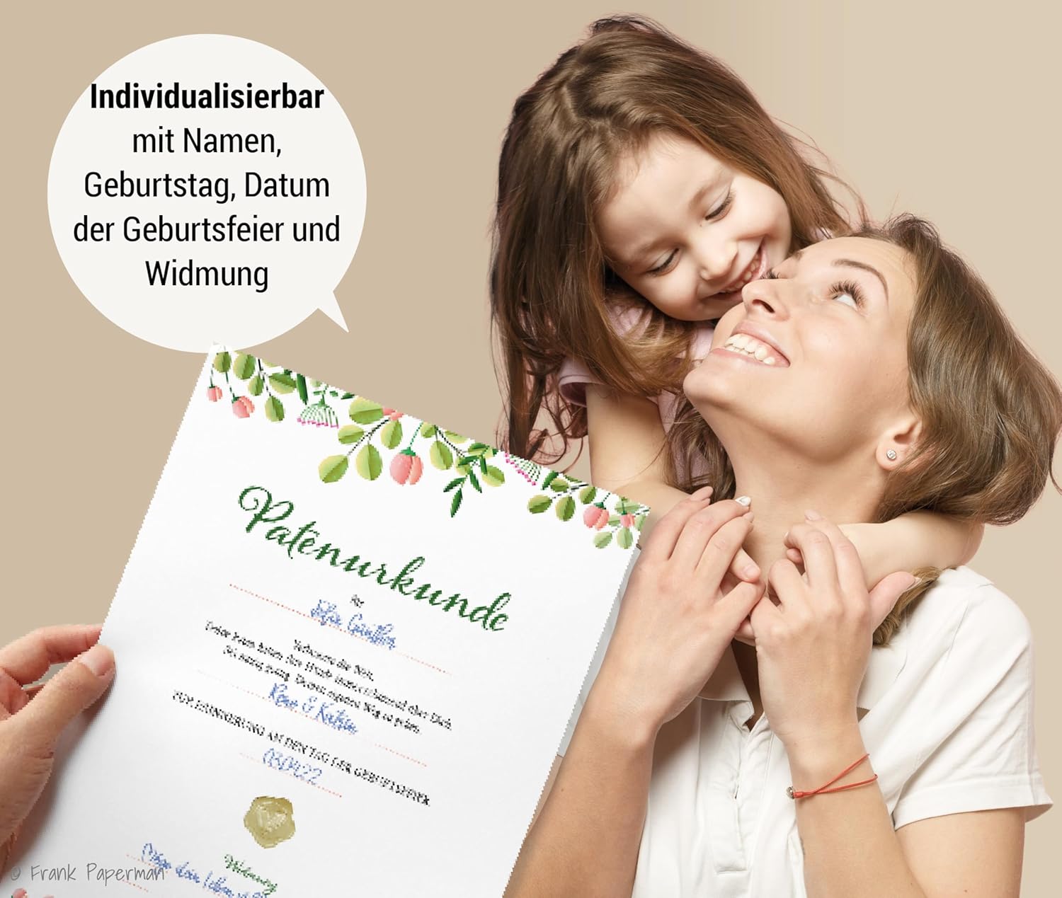 Frank Paperman® 3x Set Patenurkunden + Patenbrief für Taufpaten mit Siegeln, Floral Modern, Urkunden zur Taufe Geschenk für Patentante, Patenonkel freie Taufe Taufbrief Patenkind