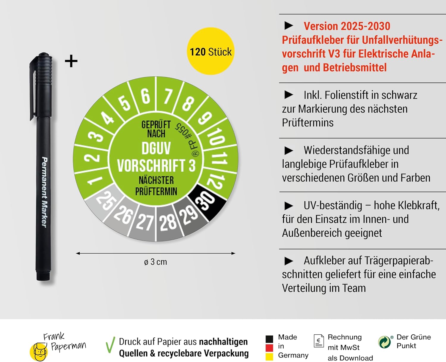Prüfplaketten – DGUV V3 Grün