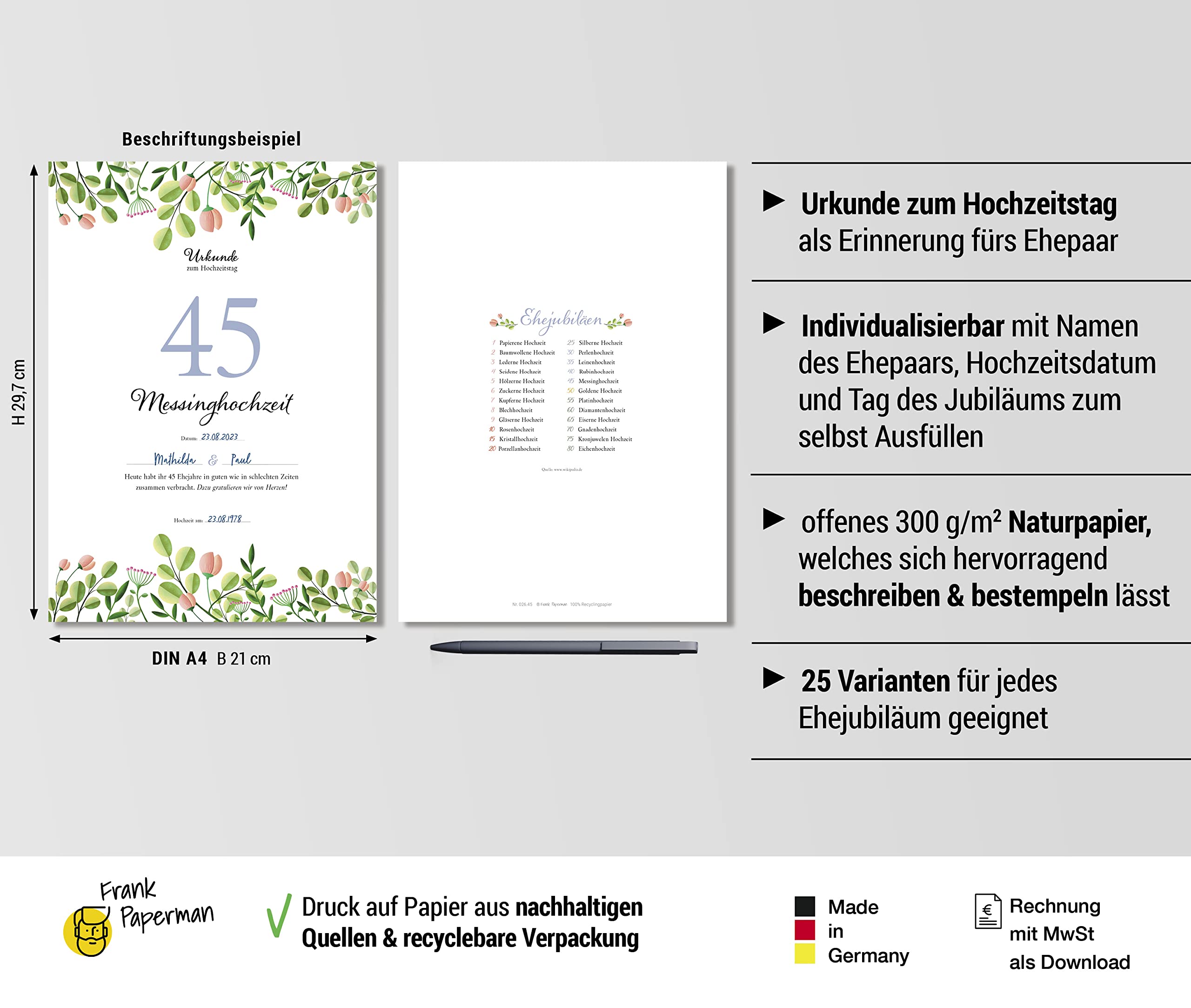 Hochzeitstagsurkunde – Floral