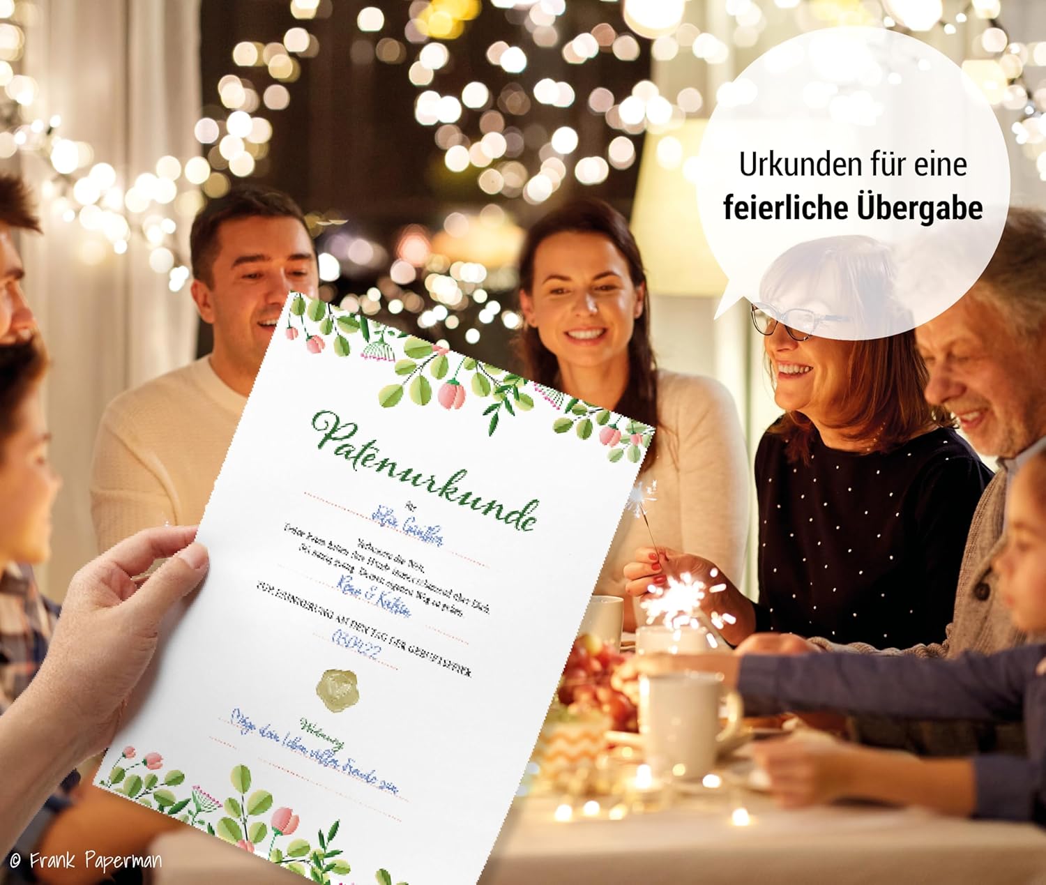 Frank Paperman® 3x Set Patenurkunden + Patenbrief für Taufpaten mit Siegeln, Floral Modern, Urkunden zur Taufe Geschenk für Patentante, Patenonkel freie Taufe Taufbrief Patenkind