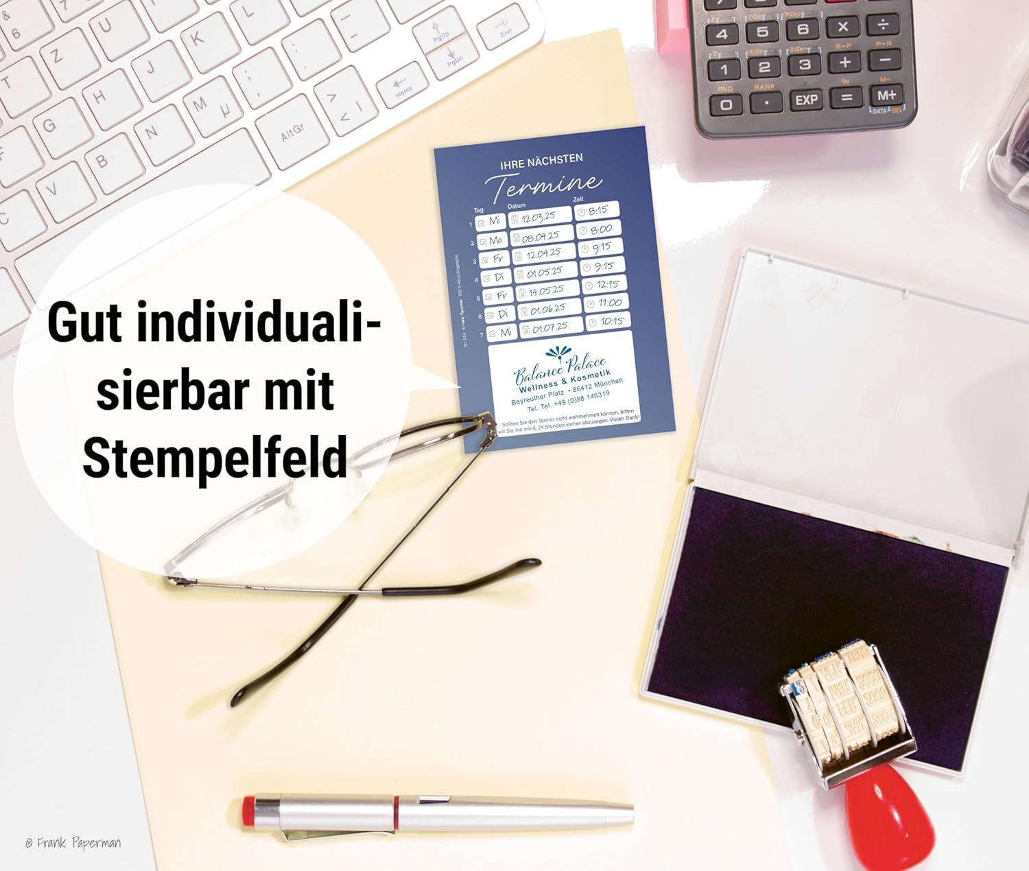 Frank Paperman® | 300 Terminzettel Praxis | 6 x Terminblock à 50 Blatt | blau | 7 Termine pro Zettel | für Ärzte, Heilpraktiker, Physio, Massage, Studios u.v.m.
