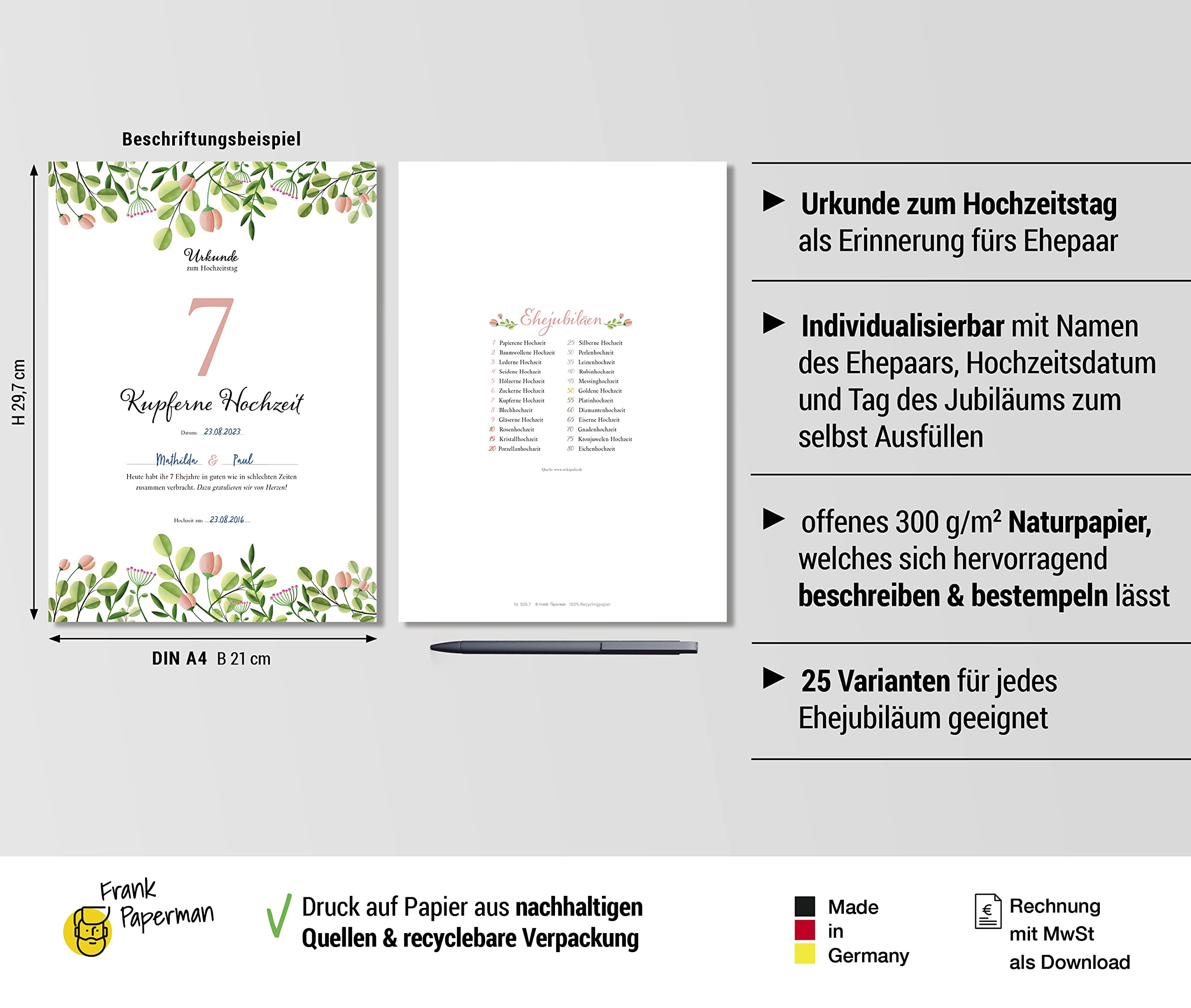 Hochzeitstagsurkunde – Floral