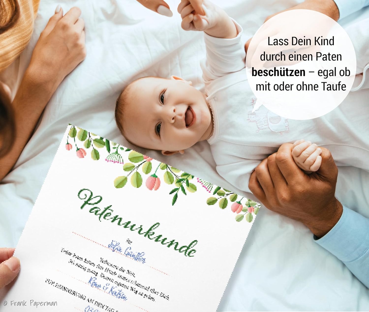 Frank Paperman® 3x Set Patenurkunden + Patenbrief für Taufpaten mit Siegeln, Floral Modern, Urkunden zur Taufe Geschenk für Patentante, Patenonkel freie Taufe Taufbrief Patenkind