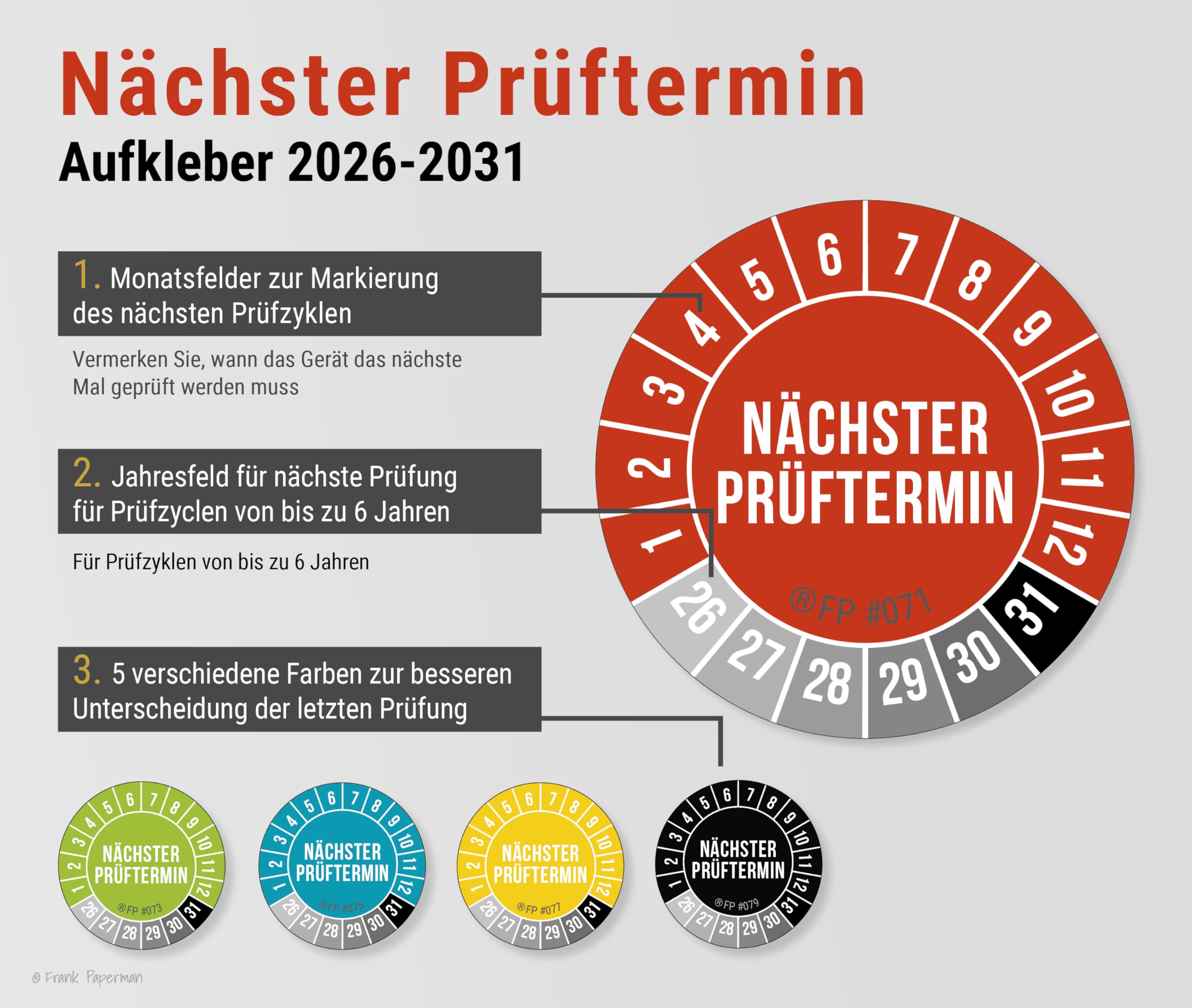 Prüfplaketten – Nächster Prüftermin Rot