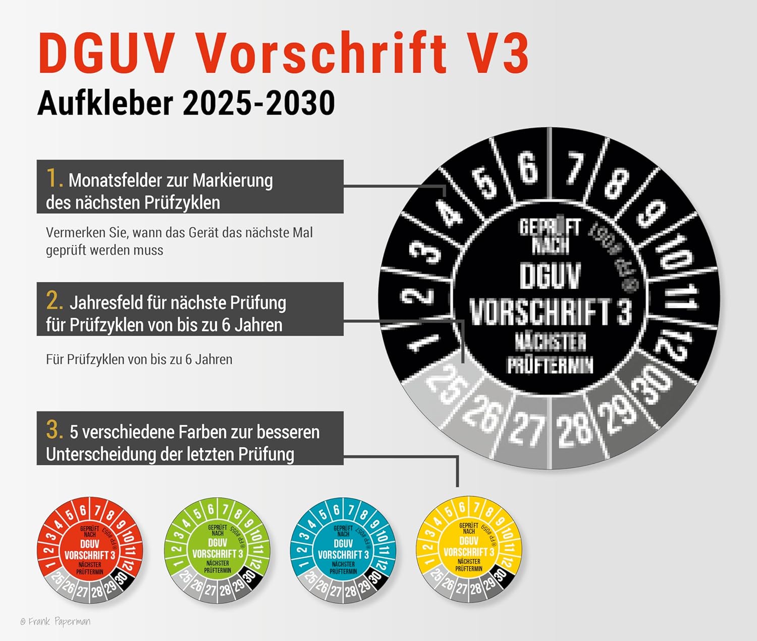 Prüfplaketten – DGUV V3 Schwarz