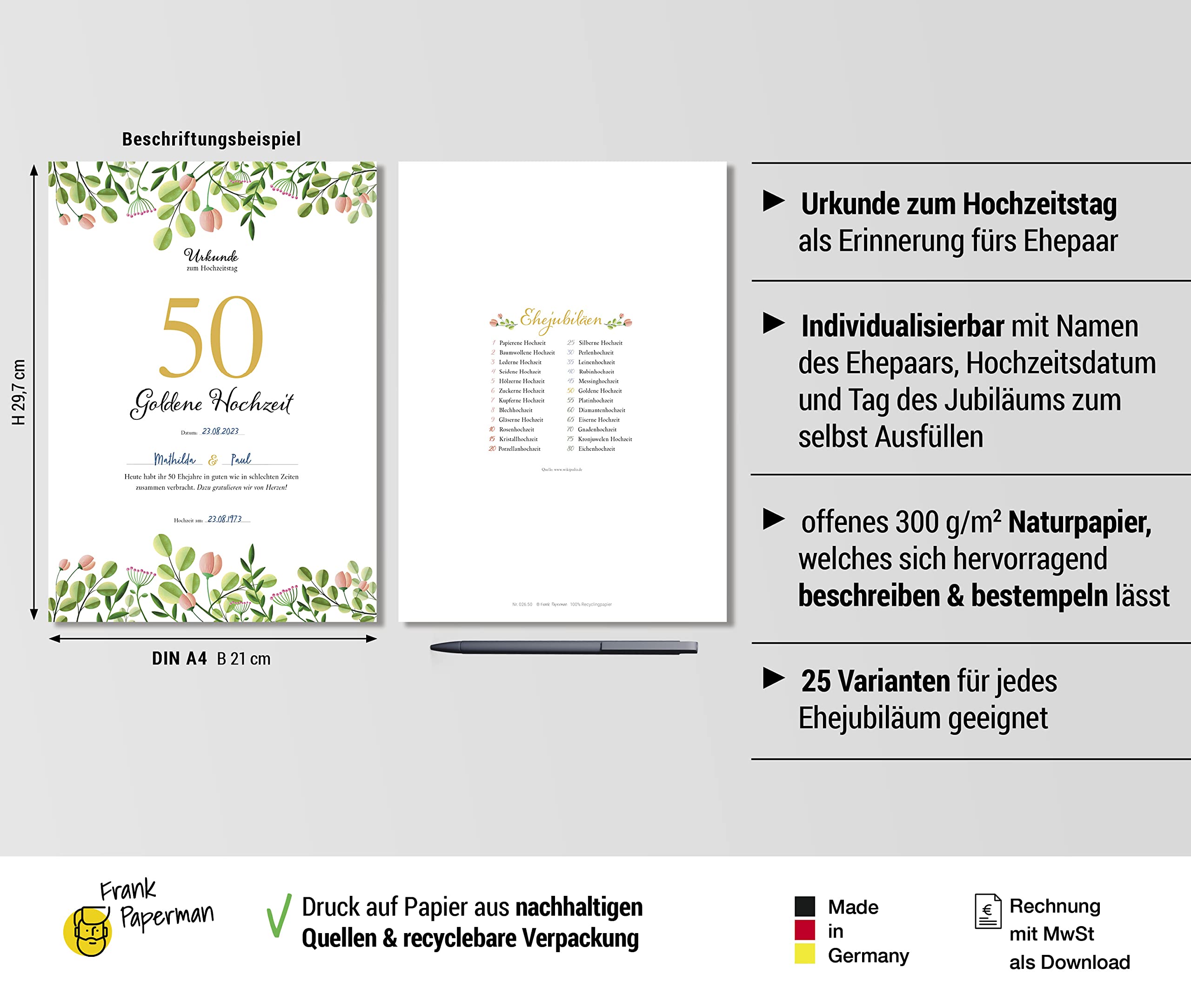 Hochzeitstagsurkunde – Floral