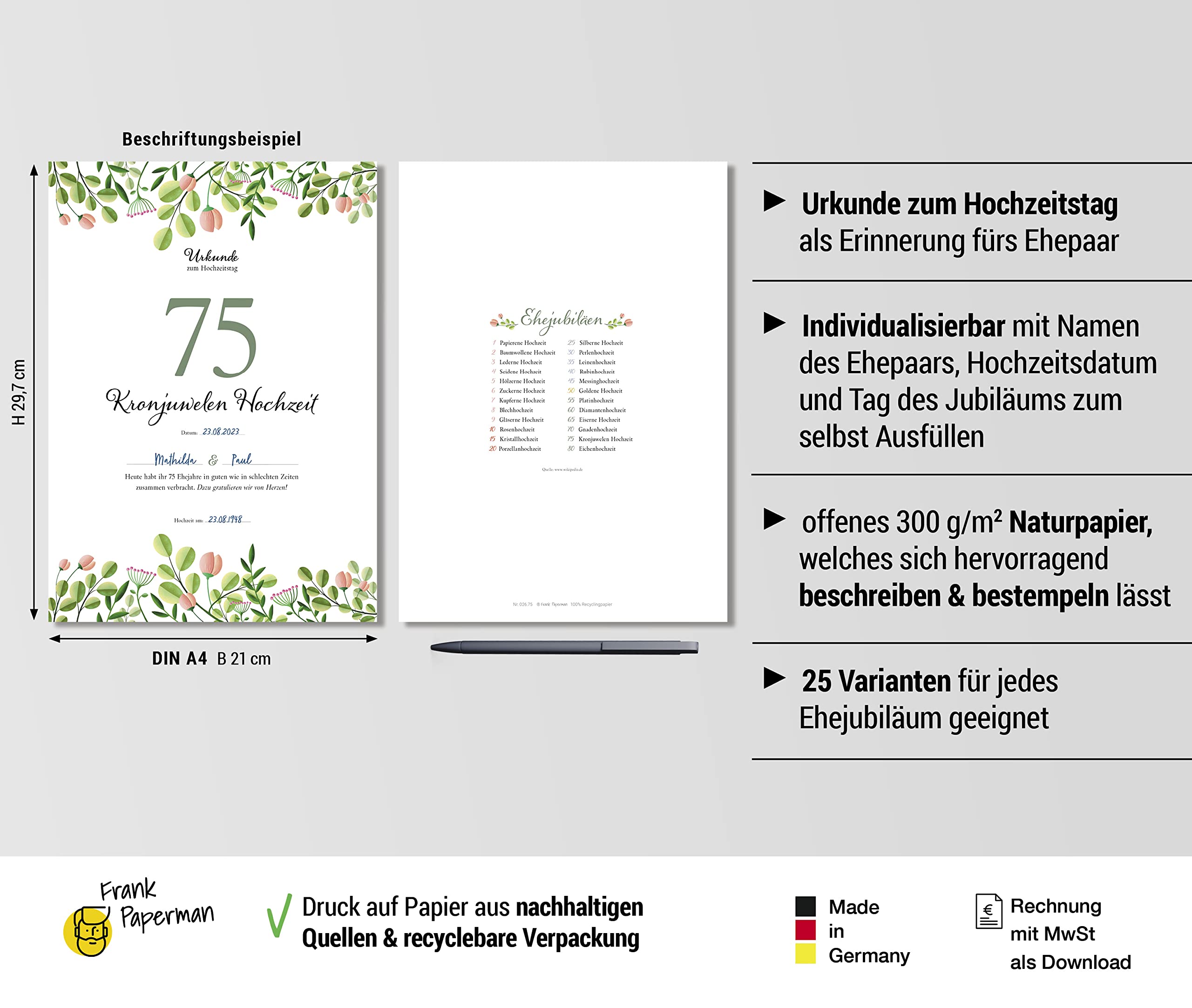 Hochzeitstagsurkunde – Floral