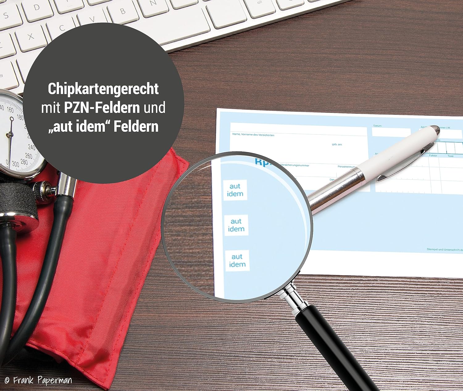 Frank Paperman® | Privatrezepte blau für Ärzte | 275 Blätter | ungeblockter Rezeptblock | im DIN-A6-Format | PZN Feld | auch ärztliches Attest genannt